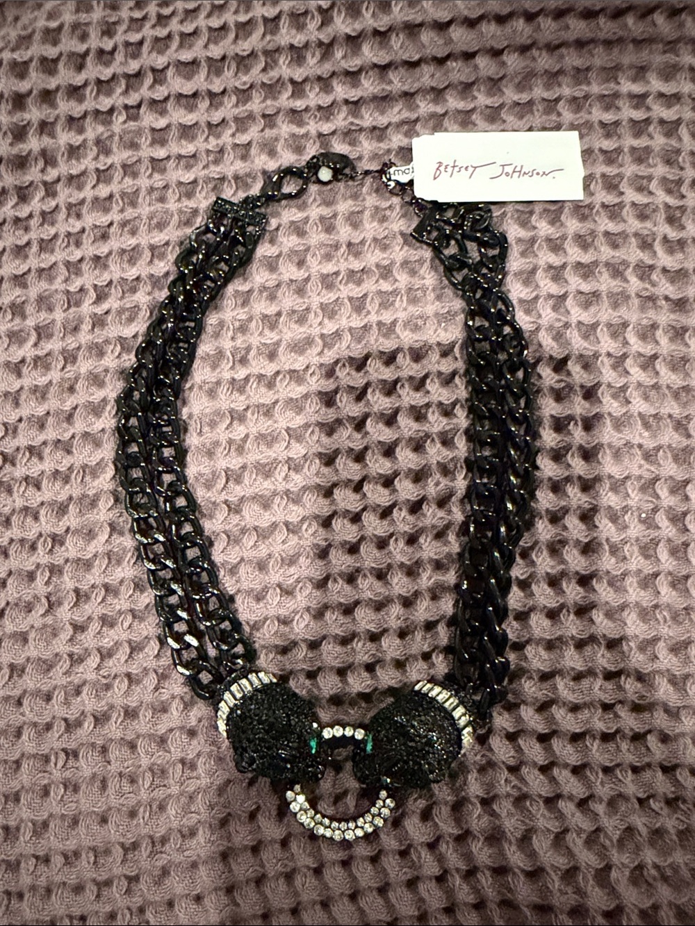 Betsey Johnson Black Crystal Statement Necklace Panther cats